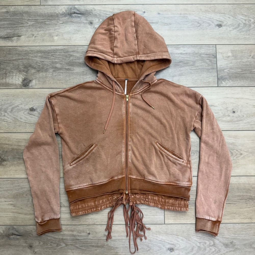 Free People When Worlds Meet Cropped Hoodie Rare Zip Jacket Hoodie Copper Medium